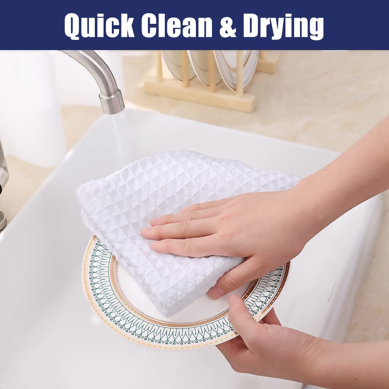 Homaxy Microfiber Waffle Weave Kitchen Towels, 16 x 28 Inch Ultra Absorbent and Solid Color Dish Towels, 4 Pack, White - Image 4